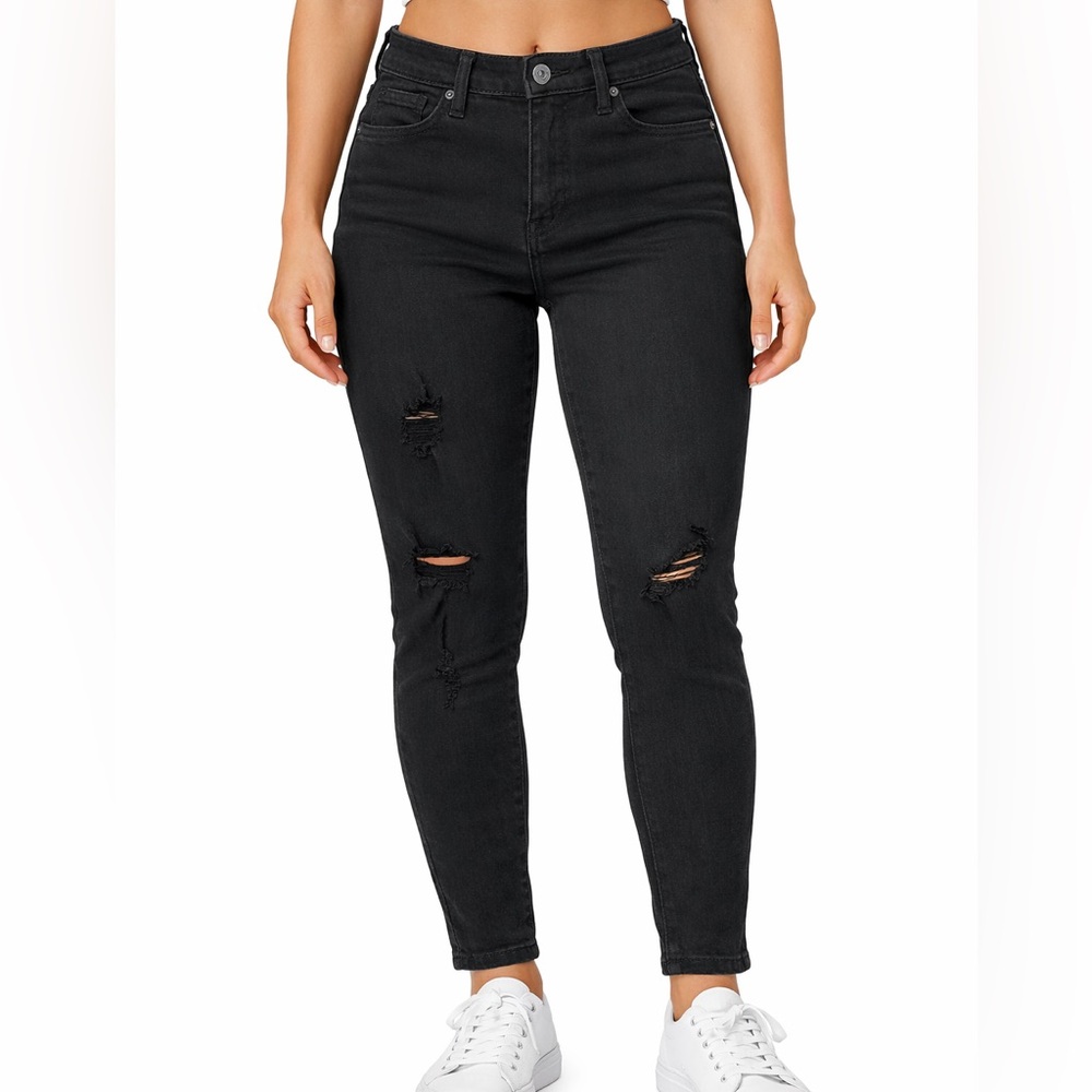 Celebrity Pink Black Ripped Skinny Stretchy Jeans, size 13 / 31